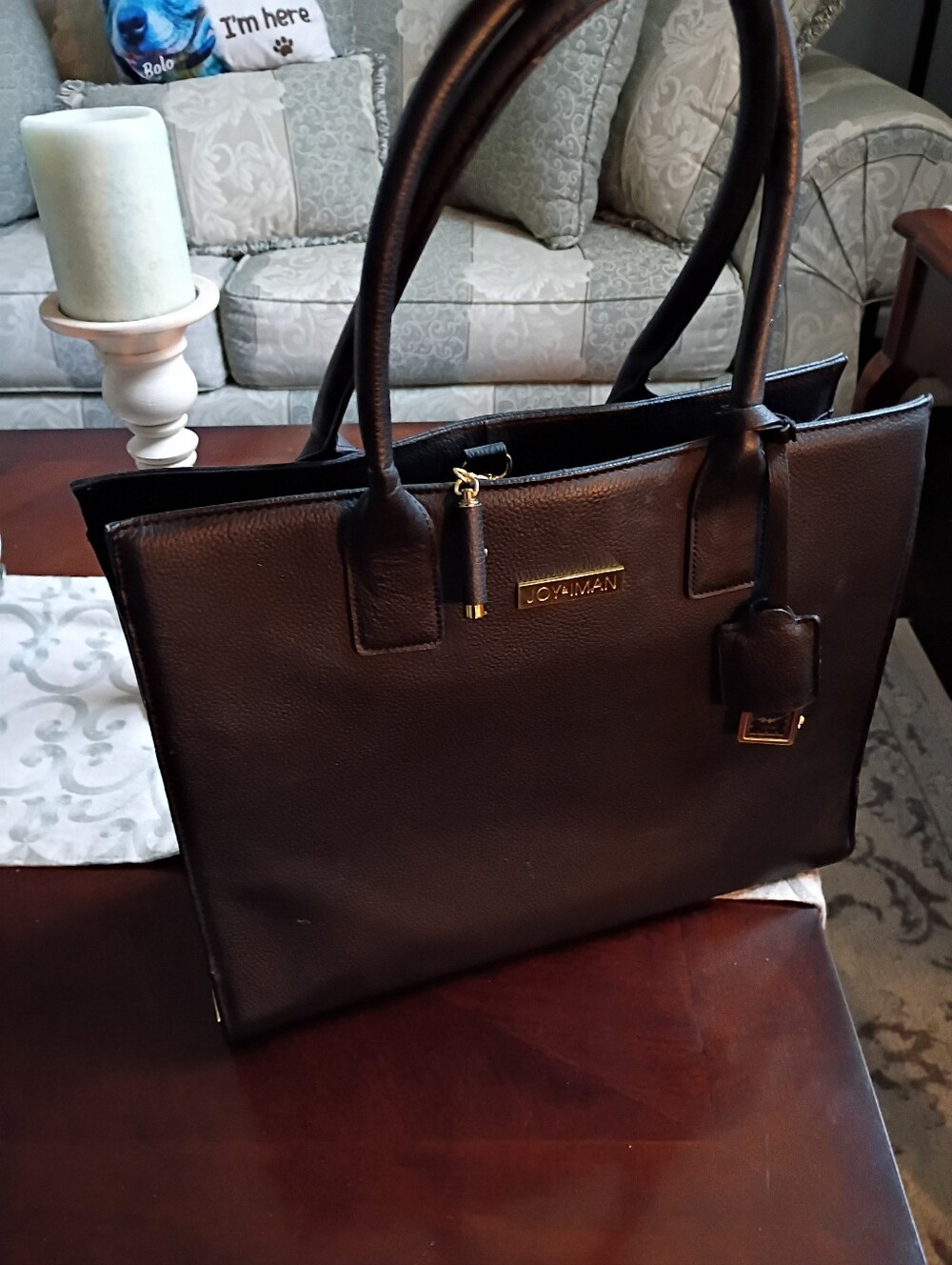 Joy & IMan Black Laptop Leather Briefcase Tote